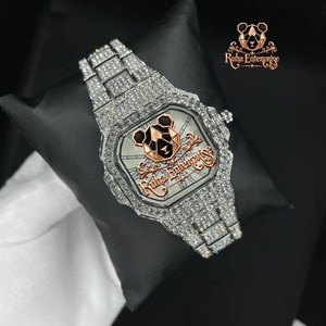 นาฬิกาข้อมือควอตซ์ผู้ชายประดับโมอิสซาไนต์ สายสแตนเลสสตีลฝังคริสตัล พร้อมขอบตัวเรือนประดับด้วยหินเจียระไนอย่างสวยงาม - Product Image 5