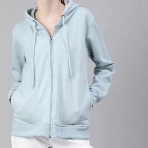 Sweat à capuche zippé décontracté pour femme, coupe ajustée, confortable, bleu ciel, respirant, avec cordon de serrage, 100 % coton molletonné, hiver automne - Product Image 2