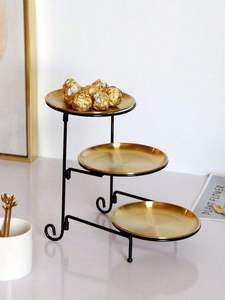 Gold serving <b>stand</b> dessert <b>stand</b> <b>cupcake</b> <b>stand</b> tiered cake <b>stand</b> metal serving <b>stand</b> glass plate <b>stand</b> modern dessert display - Product Image 6