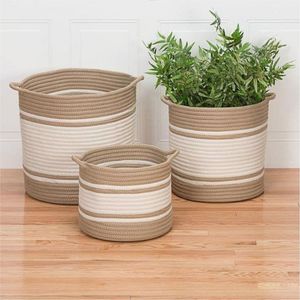 Decorative Cotton <b>Rope</b> Woven <b>Basket</b> Set For Home Organization <b>Storage</b> Bins Laundry Hamper Nursery Plant Pot Holder Nordic Style - Product Image 1