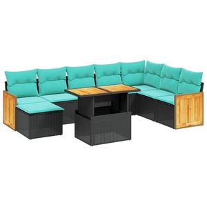 Set divano da giardino in Poly Rattan nero 9 pezzi con cuscini eleganti mobili da esterno - Product Image 2