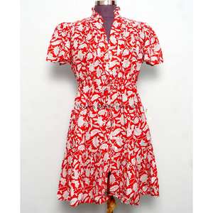Robe courte en coton pour femme, style japonais, robe de bureau chic bohème, robe d'été à imprimé floral, tenue de soirée légère - Product Image 1