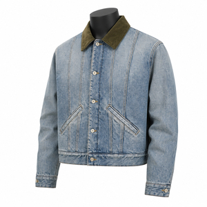 Custom <b>Men's</b> Light Blue Washed Denim <b>Trucker</b> <b>Jacket</b> Vintage Cotton Jean <b>Jacket</b> OEM Wholesale Manufacturer - Product Image 4