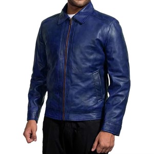 New Style Men's <b>Winter</b> <b>Leather</b> <b>Jacket</b> Customized Logo High Quality Streetwear Blue Color Zipper <b>Leather</b> Avirex <b>Jackets</b> for Men - Product Image 4