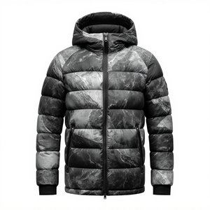 Veste matelassée pour homme imperméable et coupe-vent à capuche avec imprimé marbré, style streetwear, logo sur le devant et couleur personnalisée - Product Image 2