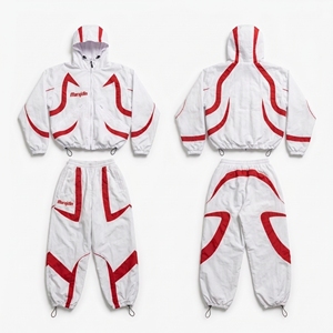 OEM Custom Logo Men Streetwear Tracksuit Set White <b>Red</b> Nylon Windbreaker Hoodie Jacket Pants 2 Piece Y2K Hip Hop Sportswear <b>Suit</b> - Product Image 1
