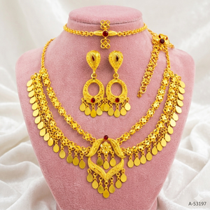 ชุดสร้อยคอและกำไลข้อมือเจ้าสาวสำหรับผู้หญิงจาก MOLL JEWELLERS ประดับด้วยเพทายสังเคราะห์ ชุบทอง 24K พร้อมกล่องบรรจุภัณฑ์ รุ่นทันสมัย A-53199 ขายส่ง - Product Image 3