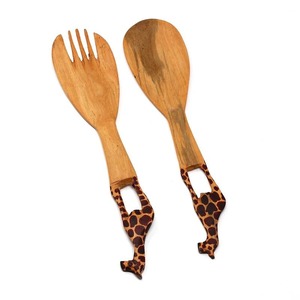 Textured Wooden Salad Pair – Elegant Spoon & Fork for Sophisticated Dining Spaces - Product Image 2