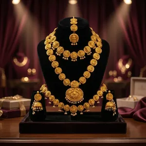 Ensemble de collier et boucles d'oreilles assortis en laiton plaqué or, design personnalisé, écologique et traditionnel, bijoux de mariage, cadeaux - Product Image 5