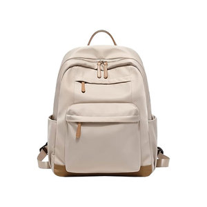 Mochila de Nailon Beige con Asa Superior, Bolsillos con Cremallera y Portavasos Laterales - Product Image 1