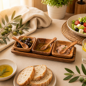 Ensemble de bols à condiments en bois d'acacia faits à la main avec plateau de service et cuillères, bols carrés miniatures écologiques pour sauces et trempettes pour la maison - Product Image 2