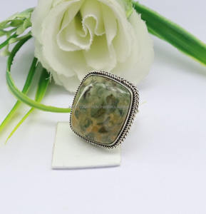 Bague de jaspe de forêt tropicale faite à la main en argent 925 pour bague de méditation de fiançailles avec des pierres précieuses en argent bijoux de forêt tropicale Rhyolite - Product Image 1