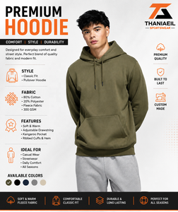 Sweat-shirt à capuche vert pour homme, coupe classique, en molleton de coton, décontracté, pour l'automne, avec poche - Product Image 4