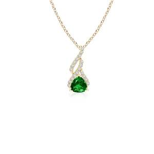 14K <b>Solid</b> <b>Gold</b> Natural Trillion Emerald Solitaire <b>Pendant</b> With Diamond Swirl Fine Jewellery Anniversary Gift For Her 2026 - Product Image 1