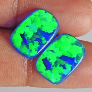 Nouveaux arrivages : opales naturelles de fournisseur indien, forme rectangulaire, vert bleu opalescent, paire de pierres précieuses non montées pour la création de bijoux - Product Image 4