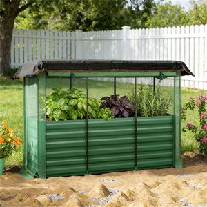 Bac de jardin surélevé et jardinière verte avec filet pour plantations extérieures - Product Image 1