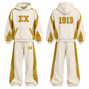 Ensemble de survêtement unisexe Sigma Chi 1913 crème et or avec sweat à capuche et pantalon décontracté à cordon de serrage, poches et imprimé lettres - Product Image 1