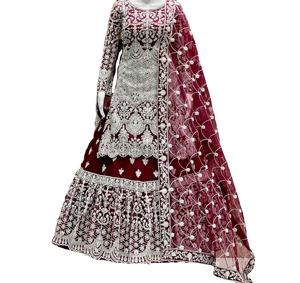 Traje Sharara Indio Pakistaní para Novia, con Tela de Red Pesada, para Bodas y Festivales, con Bordado, Elegante Traje Sharara para Mujer - Product Image 1