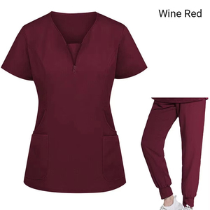 Ensembles d'uniformes médicaux de haute qualité, couleur unie, col en V, uniformes d'infirmière personnalisés, tissu tricoté respirant, ensembles d'infirmière - Product Image 4