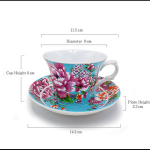Tasses à café pivoine en céramique réutilisables sérigraphie bleue personnalisée impression par transfert d'eau lavable excellente conception classique - Product Image 2