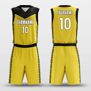 Custom Yellow Basketball Uniforms Sleeveless V-Neck Eco-Friendly Breathable Quick Dry Polyester Team <b>Name</b> Printed Unisex Adult - Product Image 1