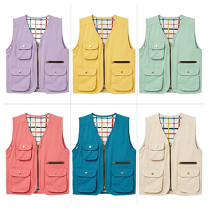 Gilet utilitaire en toile lilas pour femme avec fermeture éclair et plusieurs poches, col en V, vêtement d'extérieur - Product Image 5