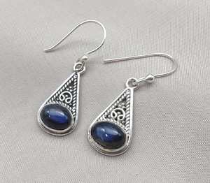 Boucles d'oreilles clous en argent sterling 925 avec labradorite bleue, bijoux bohèmes certifiés IGI, plaquées or, cadeau d'anniversaire ou de fête - Product Image 6