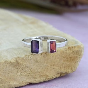 Natural Amethyst <b>Garnet</b> <b>Ring</b> 925 Sterling <b>Silver</b> Two Stone Birthstone Gemstone <b>Ring</b> for Women Fine Jewelry - Product Image 6