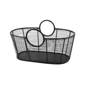 Black Oval Metal <b>Mesh</b> <b>Storage</b> <b>Basket</b> with Circular Loop Handles Iron Wire Picnic Hamper Sundries Organizer for Kitchen Pantry - Product Image 1