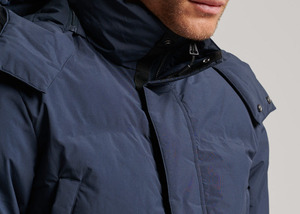 Men's <b>Long</b> Hooded Camouflage Cotton Puffer Jacket <b>Waterproof</b> Windproof Thick Winter <b>Coat</b> Solid Navy Blue Casual Zipper Closure - Product Image 5