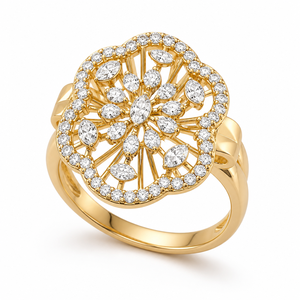 Luxury Marquise Lab Grown Diamond IGI Certified 14K Solid Yellow <b>Gold</b> <b>Cocktail</b> <b>Ring</b> Floral Pav Halo for Anniversary Wedding - Product Image 3