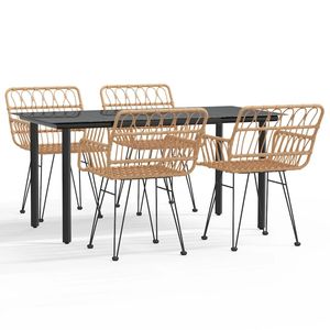 Grand ensemble de salle à manger de jardin en polyrotin noir durable avec verre trempé pour une expérience culinaire extérieure impressionnante - Product Image 2