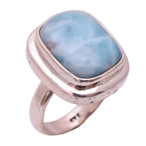 Bagues en argent sterling 925 Larimar naturel fait à la main Bagues de mariage classiques Bijoux fins Fournisseurs indiens en gros - Product Image 1