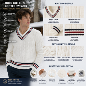 Pull col V 100 % coton personnalisé avec logo avant/arrière, anti-rétrécissement, respirant, marque privée, OEM, vente en gros pour hommes - Product Image 3