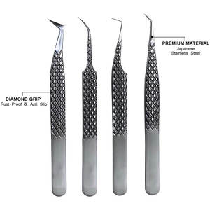 High Quality Stainless Steel Eyelash Extension Tweezers Set Straight Curved Slanted Tip <b>Lash</b> Tweezers - Product Image 3
