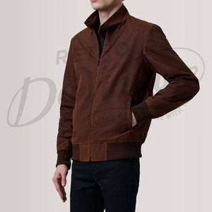 Chaqueta Bomber Marrón para Hombre, Ligera, Informal, Estilo Aviador, Corte Ajustado, Cortavientos, Chaqueta Harrington de Lona de Algodón - Product Image 4