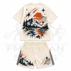 Conjunto de Camiseta Gráfica Casual Oversize y Pantalones Cortos para Hombre, Atuendo de Verano de Dos Piezas Estilo Urbano con Estampado Vintage y Hombros Caídos, Talla XL - Product Image 2
