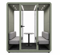Cabine de réunion insonorisée Focus Pod 4 places avec structure en aluminium, éclairage LED et design acoustique pour usage professionnel