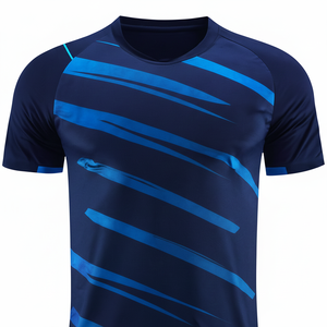 Camiseta de Fútbol de Manga Corta Azul Marino para Hombre, Cuello Redondo, Absorbe la Humedad, Ropa Deportiva de Poliéster, Diseño a Rayas, para Todas las Temporadas - Product Image 5