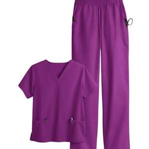 Conjunto de Uniforme Médico Elástico y Cómodo para Hospital, Transpirable, Mezcla de Algodón, Blusa con Cuello en V y Pantalón de Pierna Recta, Venta al por Mayor - Product Image 4