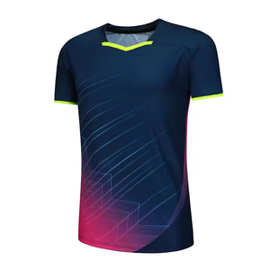 Camiseta de Tenis para Hombre al por Mayor OEM, Color Azul Marino Oscuro con Detalles en Amarillo Neón, Ropa Deportiva Transpirable de Malla, Secado Rápido, Fabricante de Camisetas - Product Image 3
