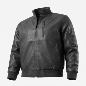Chaqueta de Motero para Hombre de Cuero Genuino y Lona, Estilo Retro con Cuello Alto, Corte Holgado, Transpirable, Resistente al Viento, con Logotipo Bordado Personalizado - Product Image 6