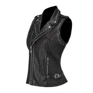 Chaleco Gótico de Cuero Vacuno Negro 100% Original VIBE SEWN OEM para Mujer, Doble Botonadura, Bolsillos Laterales, Sin Mangas, Talla Grande, Invierno - Product Image 3