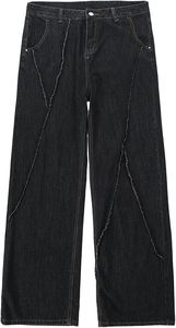 Jean en denim ciré pour homme, coupe large, taille mi-haute, couleur unie, en coton, décontracté, avec braguette boutonnée, en tissu tissé, grandes tailles - Product Image 2