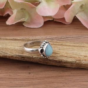 Anillo de Plata de Ley con Larimar de Lujo, Estilo Art Deco Vintage, para Boda y Aniversario, para Mujer, con Gema Azul Intenso - Product Image 3