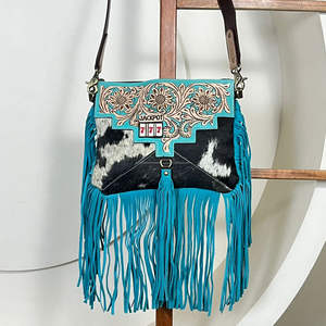 2026 New Arrival Hand Tooled Leather Fringe Crossbody Bag for Women Vintage Genuine Cowhide Leather Single Shoulder Bag Handbag - Product Image 4