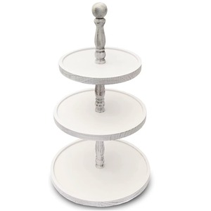 Two Tier Round Wooden Serving <b>Tray</b> with Metal Handle for Cheese and <b>Snacks</b> Party Display Stand Minimalist Design - Product Image 3