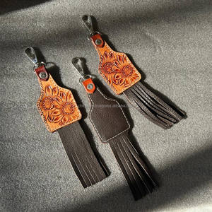 Nuevos llaveros de borla encantadores bonitos de cuero genuino hechos a mano de Color genuino, gran oferta, llaveros florales modernos de estilo occidental - Product Image 4