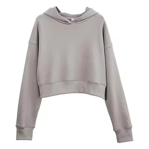 High Quality Women <b>80</b>% Cotton 20% Fleece Super Crop Hoodie Drop Shoulder Long Sleeve Sweatshirt <b>Tops</b> Women Hoodies - Product Image 6