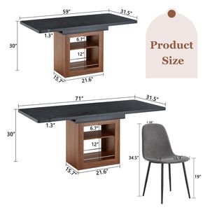 Set Moderno di Tavolo da Pranzo a L Espandibile e Sedie, 59-71 Pollici, con 6 Sedie Abbinate in Lino e Cotone Grigio Scuro - Product Image 4